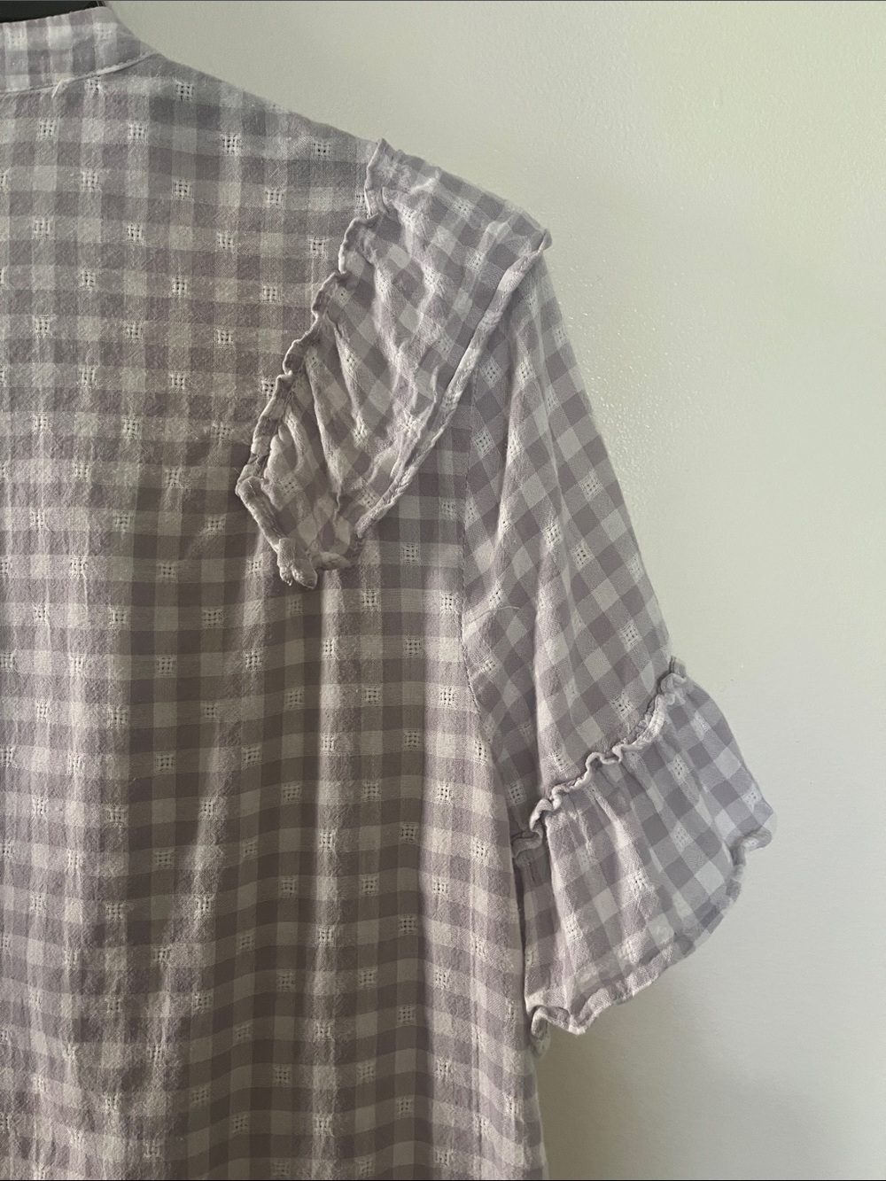 Lavender Gingham Ruffle Button-Front Top - Picture 6 of 7